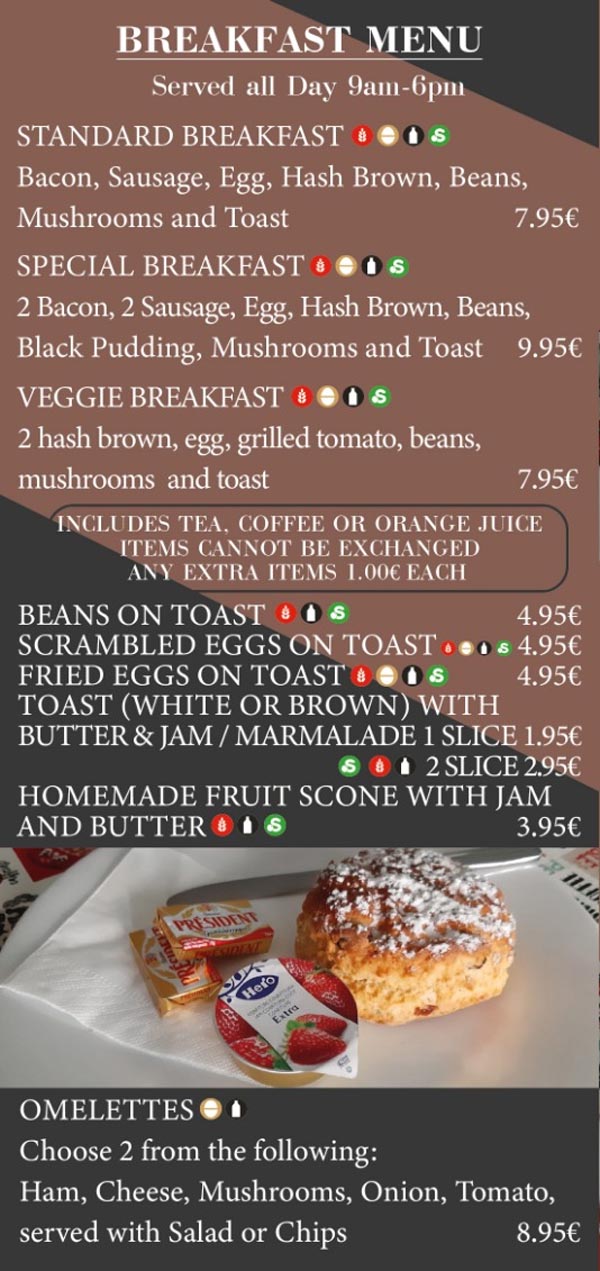 Portobello Restaurant Campoverde Menu Breakfast